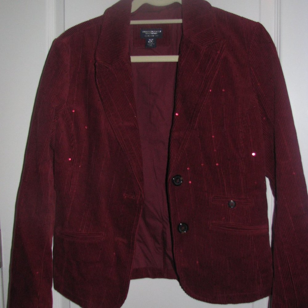 AMERICAN EAGLE Burgandy Sequined Blazer Sz M